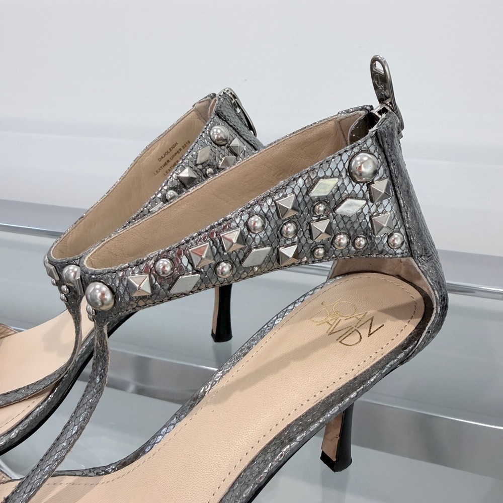 Joan & David Silver Beaded Sandals (8) - Picture 2 of 7